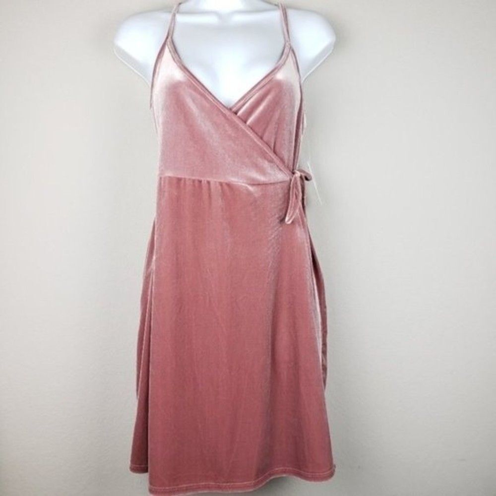 Bp pink velvet tie side wrap cami dress size small